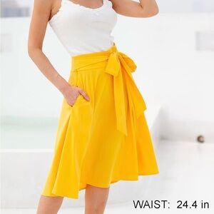 Yellow Tie-Waist A-Line Skirt